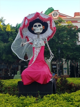 Day of the Dead catrina in Plaza Machado in Mazatlán, Sinaloa, Mexico