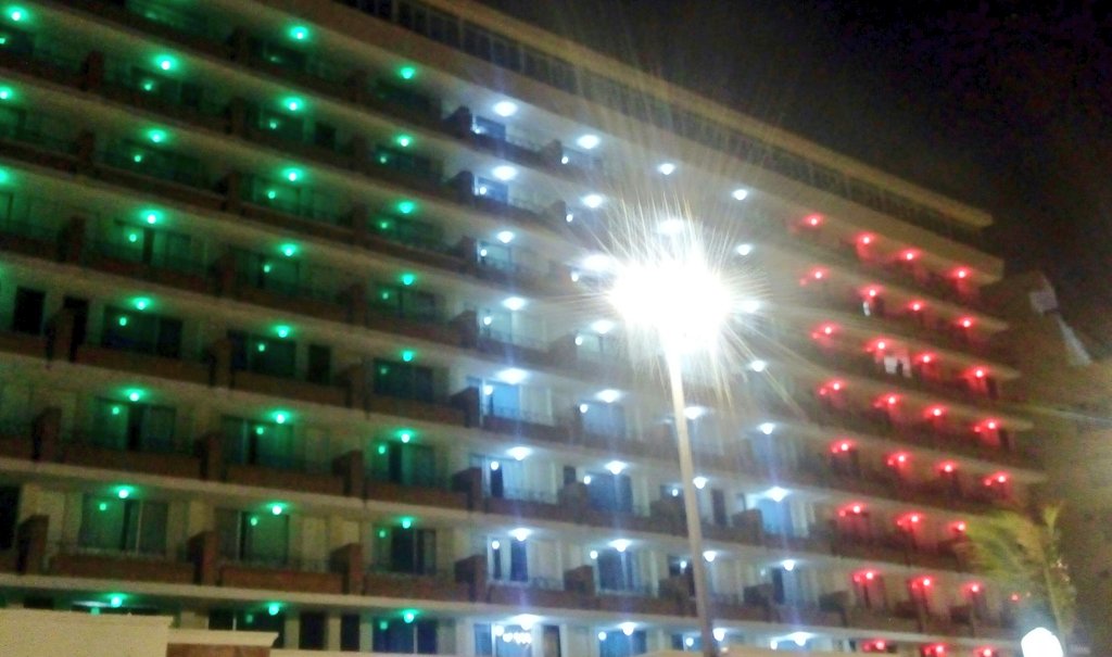 colored lights of Hacienda hotel in Mazatlán, Sinaloa, Mexico