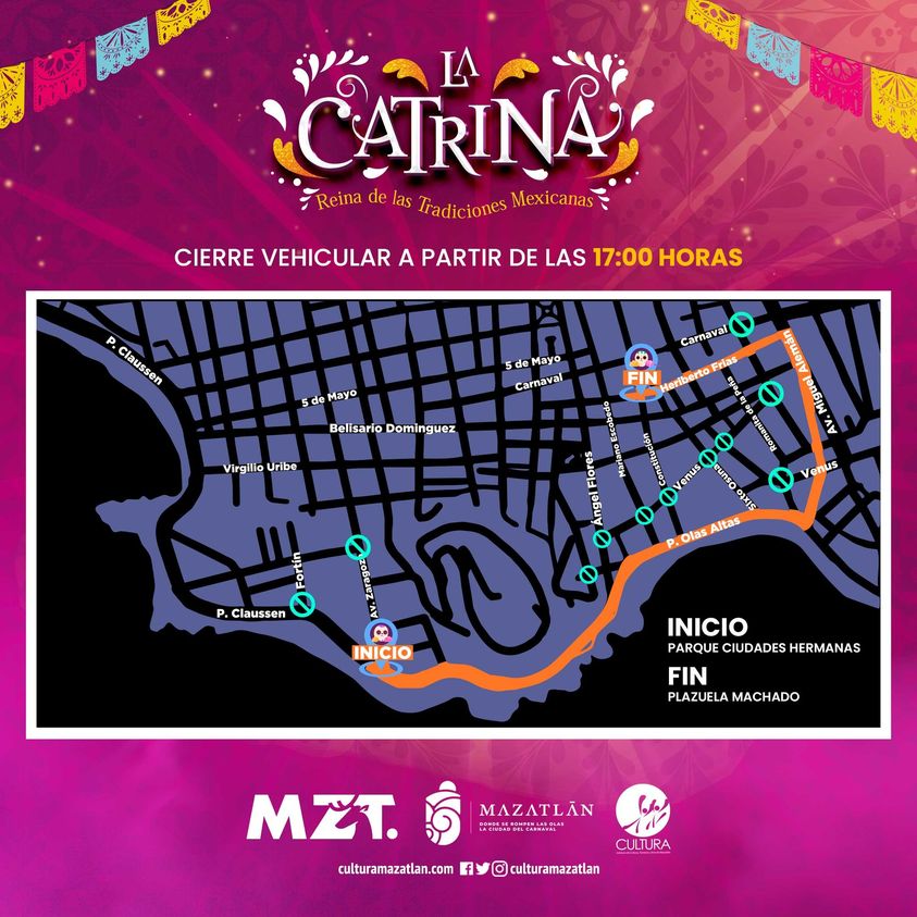 2022 Day of the Dead parade route in Mazatlán