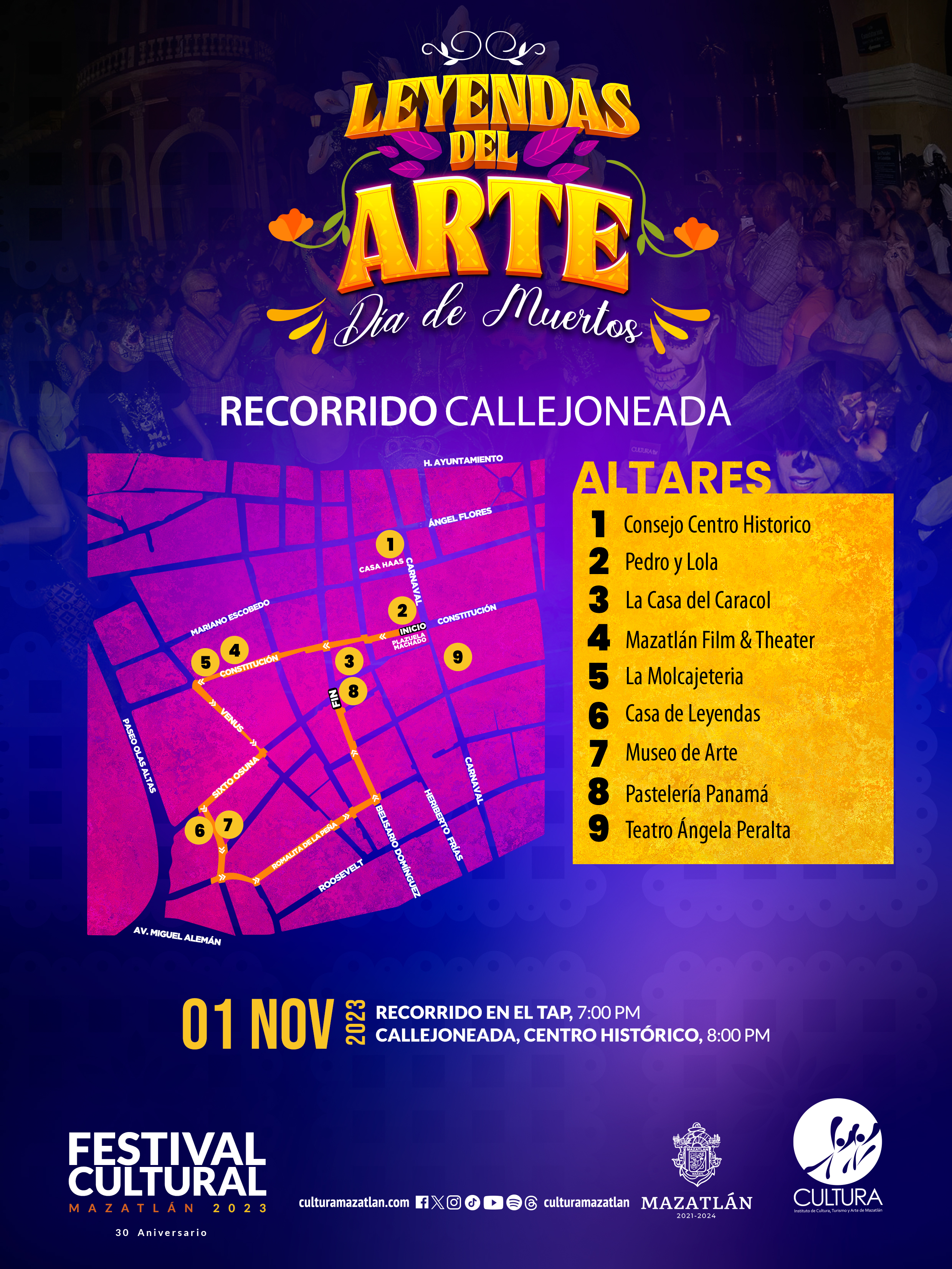 2023 Day of the Dead parade route in Mazatlán