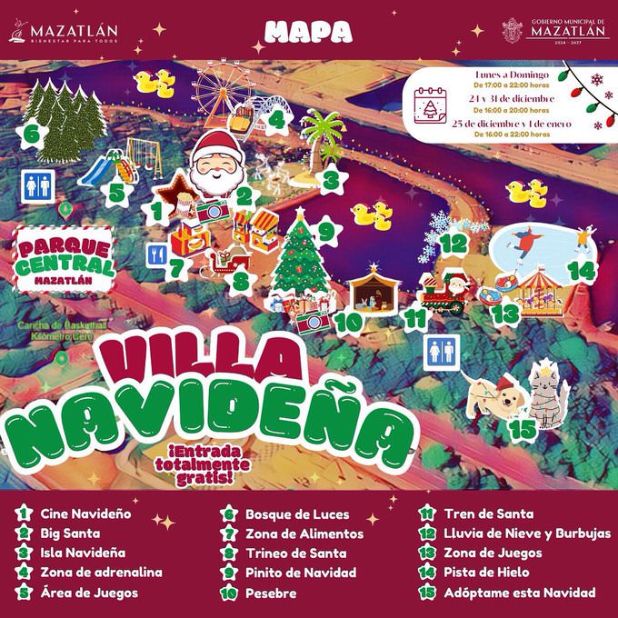 Christmas Village map, Mazatlán, Sinaloa, Mexico