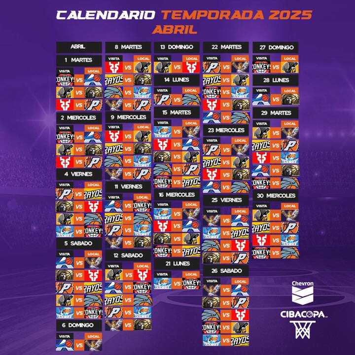 Mazatlán Venados Basketball April 2025 Schedule