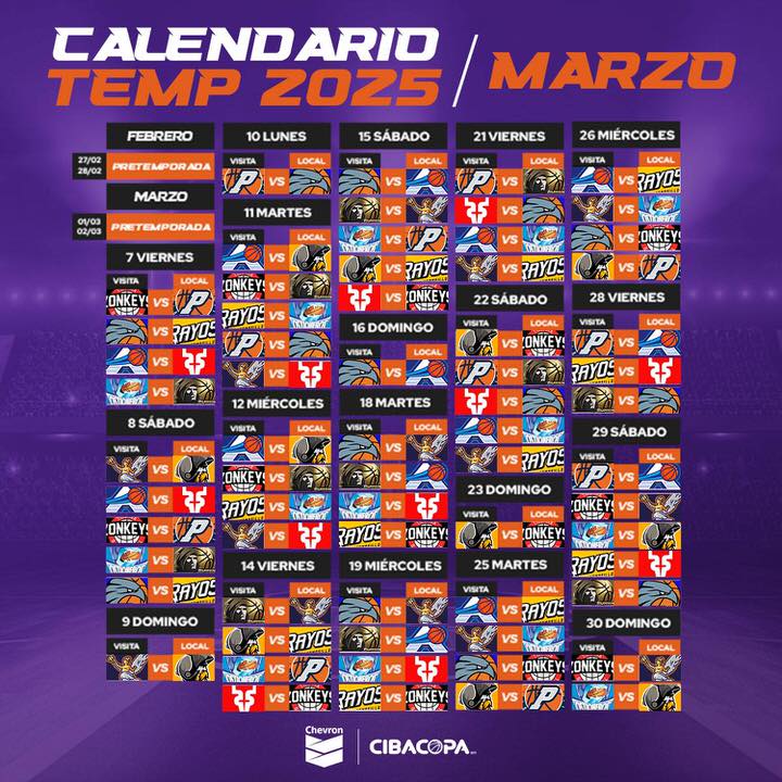 Mazatlán Venados Basketball March 2025 Schedule