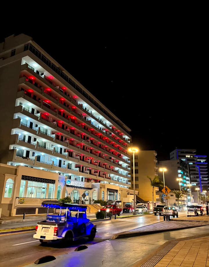 colored lights of Hacienda hotel in Mazatlán, Sinaloa, Mexico