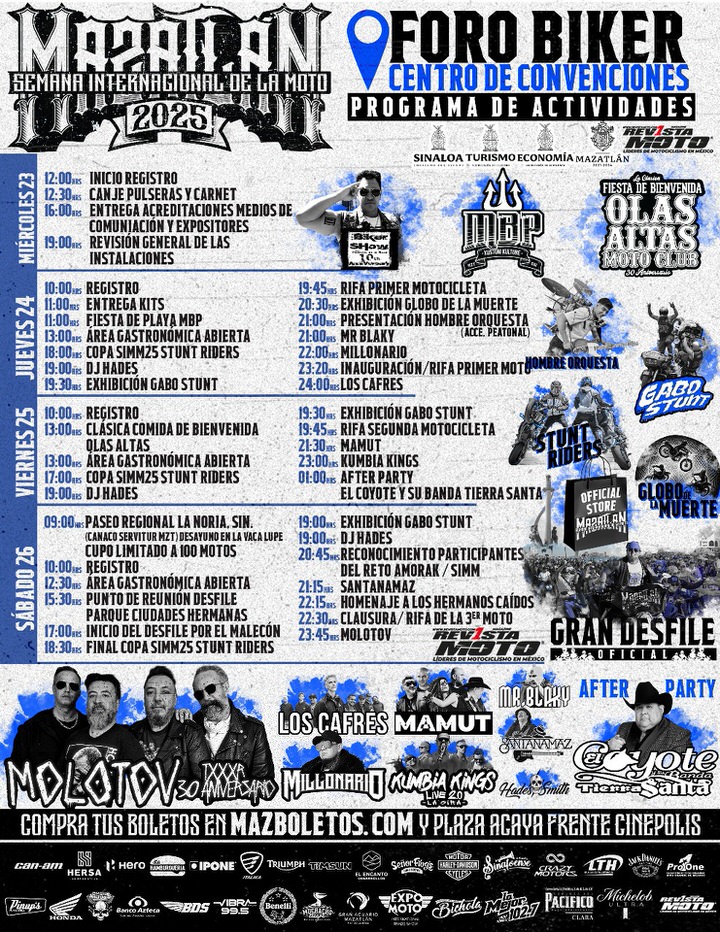 Schedule of 2025 Mazatlán International Motorcycle Week in Mazatlán, Sinaloa, Mexico
