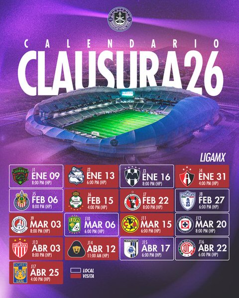 Mazatlán F.C. Soccer Club 2026 Clausura Home Schedule