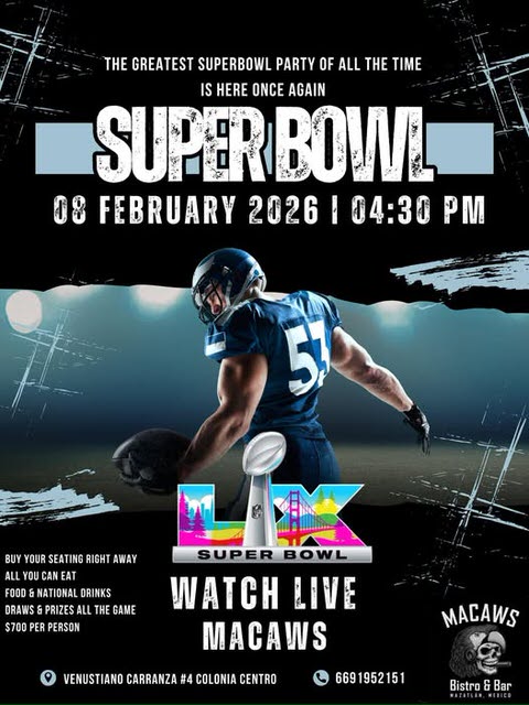 Macaws Super bowl party in Mazatlán, Sinaloa, Mexico